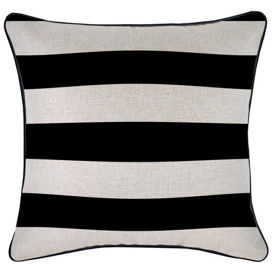 Cushion Cover-With Black Piping-Deck Stripe Black / Natural Base-45cm x 45cm