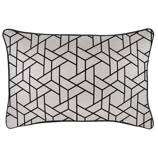 Cushion Cover-With Black Piping-Milan Black-35cm x 50cm