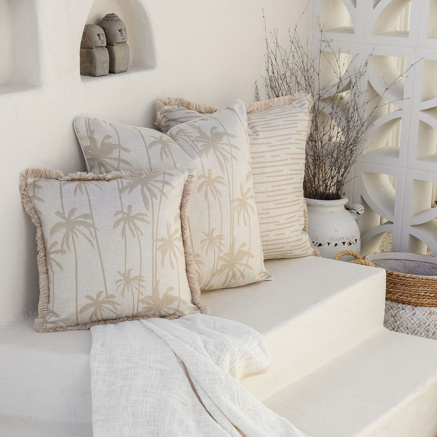 Cushion Cover-With Piping-Tall-Palms-Beige-60cm x 60cm