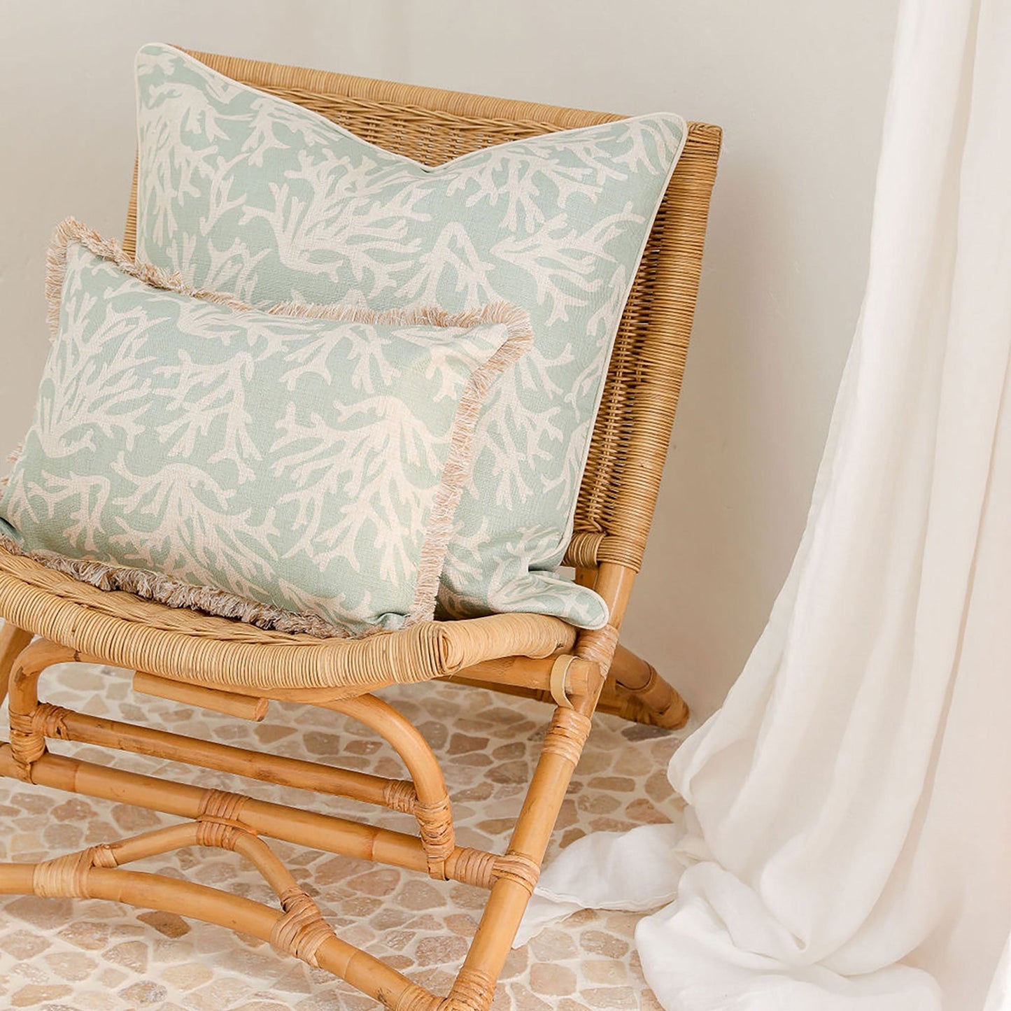Cushion Cover-With Piping-Coastal Coral Seafoam-60cm x 60cm