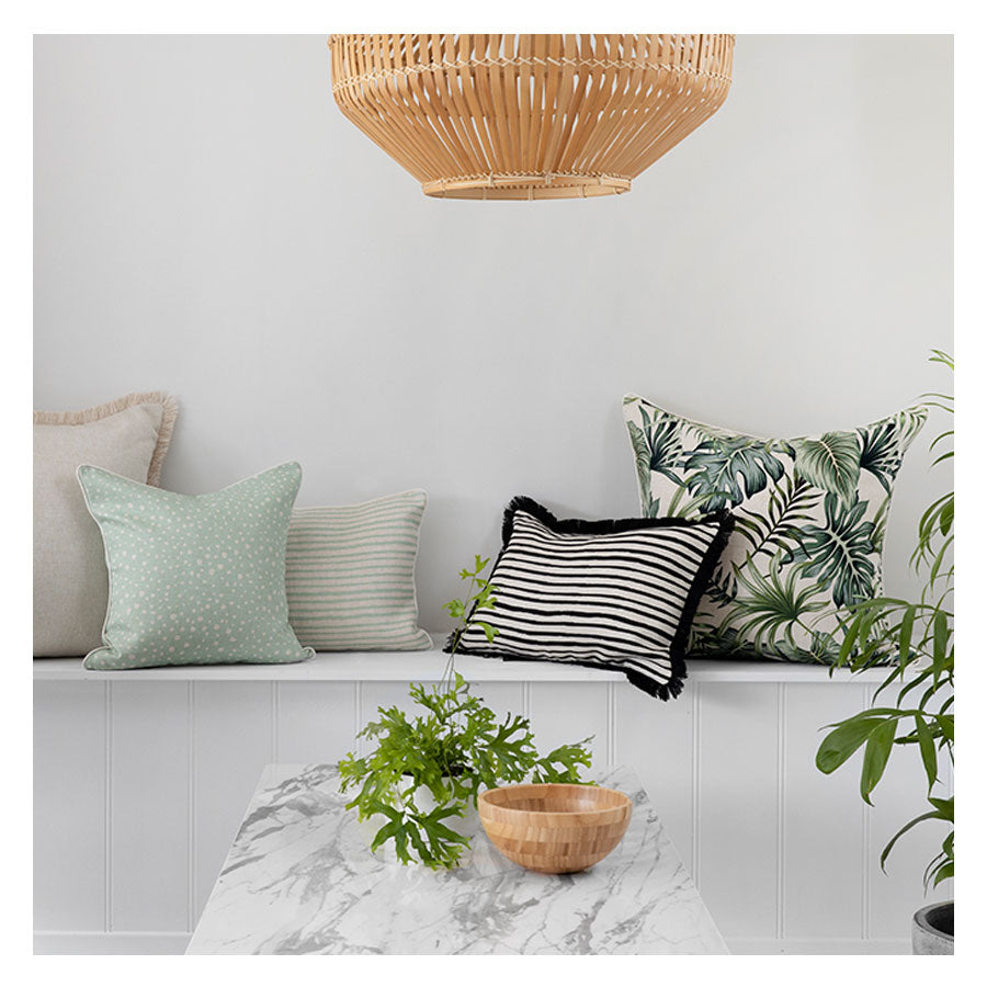 Cushion Cover-Coastal Fringe Black-Paint Stripes-35cm x 50cm