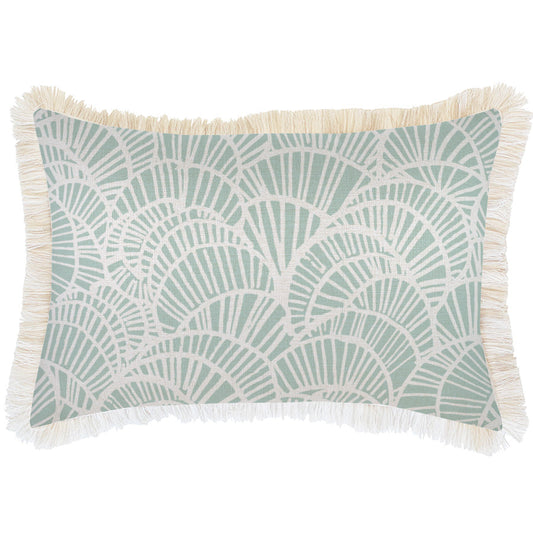 Cushion Cover-Coastal Fringe Natural-Positano Pale Mint-35cm x 50cm