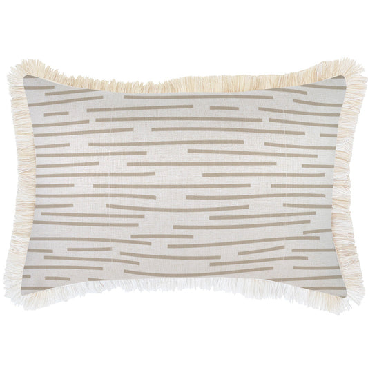 Cushion Cover-Coastal Fringe-Earth-Lines-Beige-35cm x 50cm