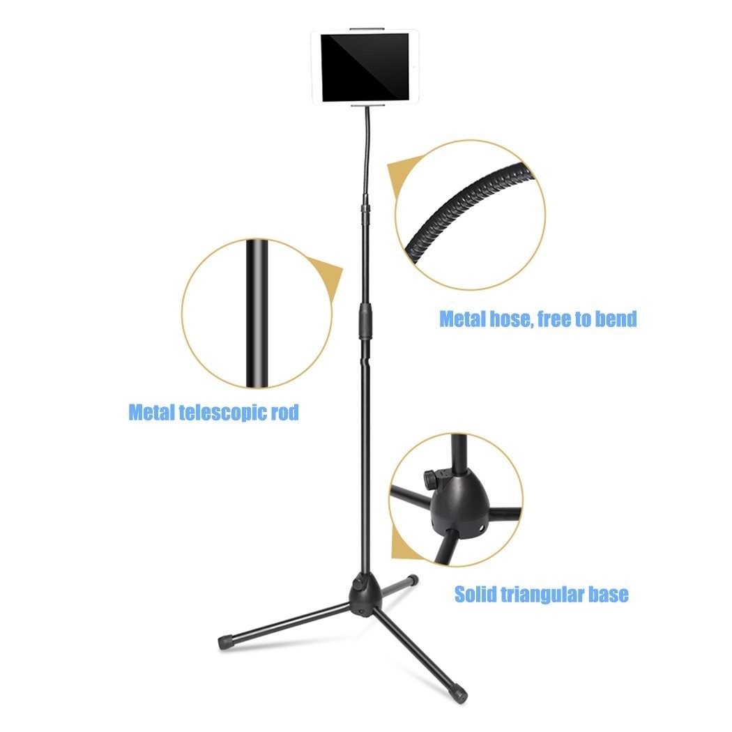 Universal Tripod Floor Stand Adjustable Gooseneck Holder 4-12.9 inch Tablet iPad iPhone