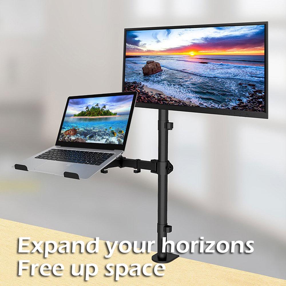Premium Double Joint Articulating Steel Monitor Mount Arm with Laptop Holder Fit 32" Monitors 8kg Screen