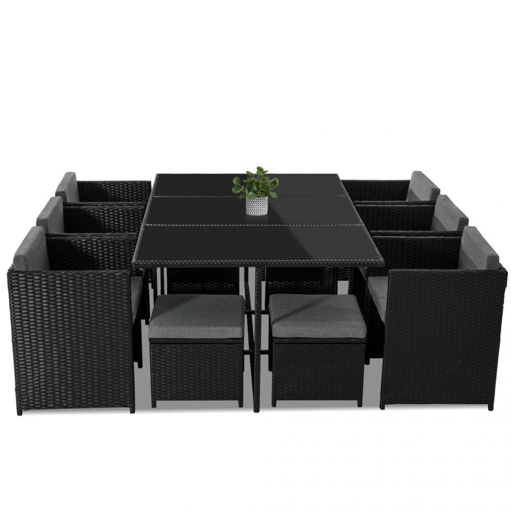 Bali 11 Piece Outdoor Dining Set – Black