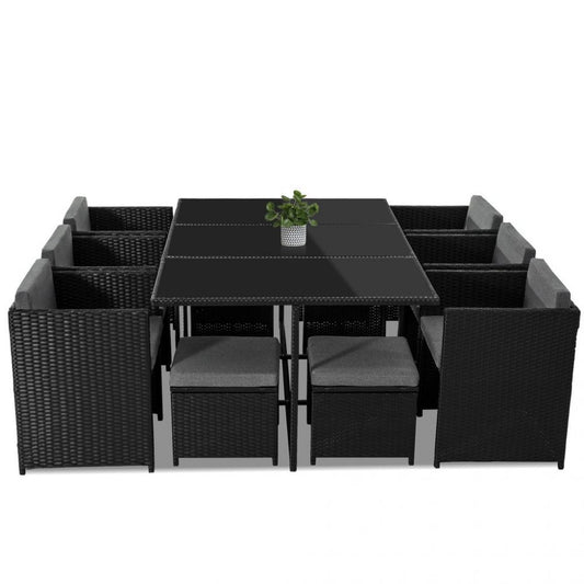 Bali 11 Piece Outdoor Dining Set – Black