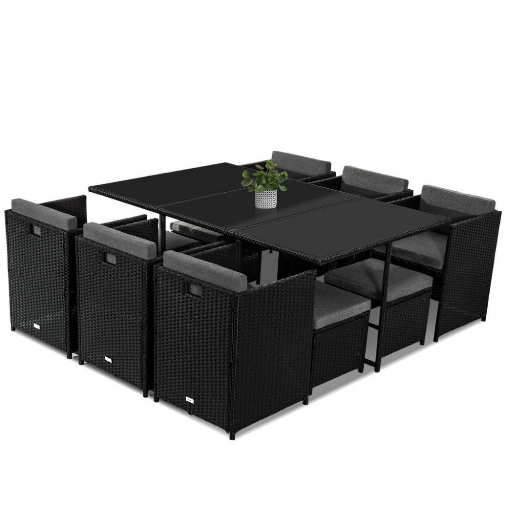 Bali 11 Piece Outdoor Dining Set – Black