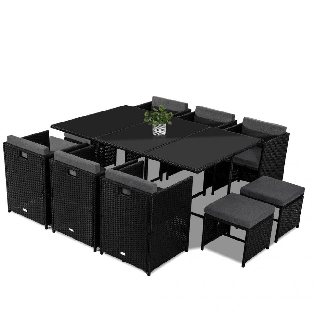 Bali 11 Piece Outdoor Dining Set – Black