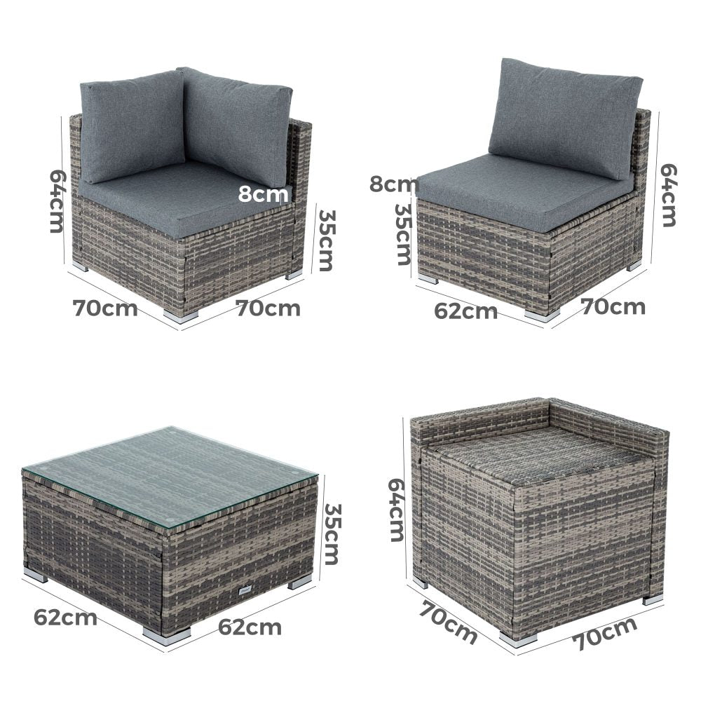 8PCS Outdoor Furniture Modular Lounge Sofa Lizard – Black