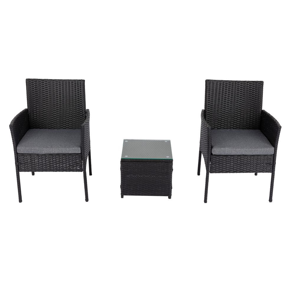 3PC Outdoor Table and Chairs Set – Black