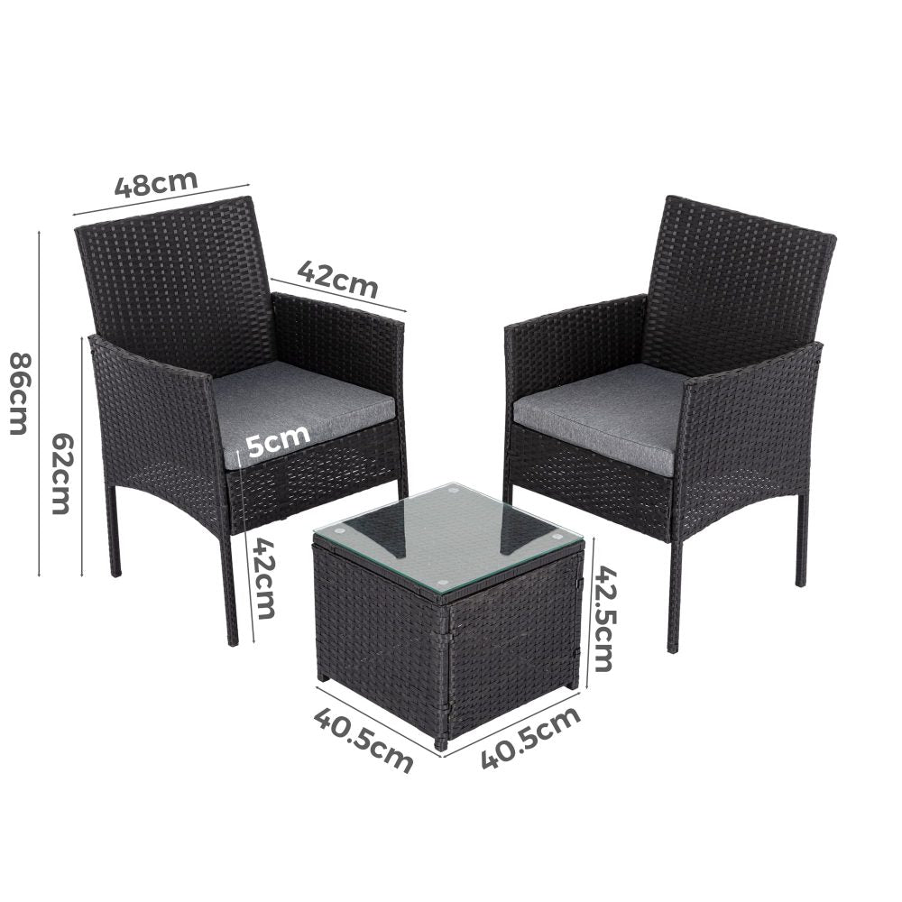 3PC Outdoor Table and Chairs Set – Black