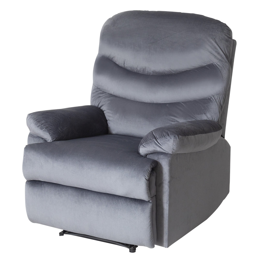 Wide Manual Single Recliner Sofa &#8211; Velvet Grey