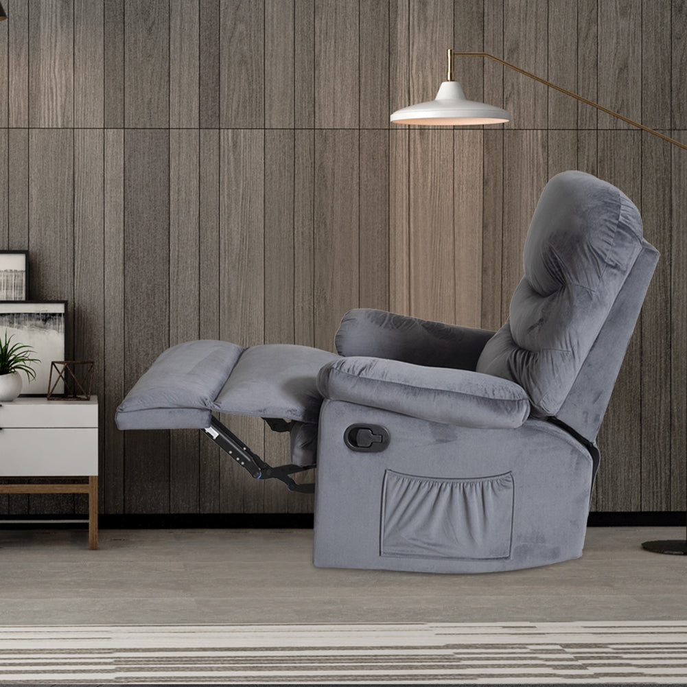 Wide Manual Single Recliner Sofa &#8211; Velvet Grey
