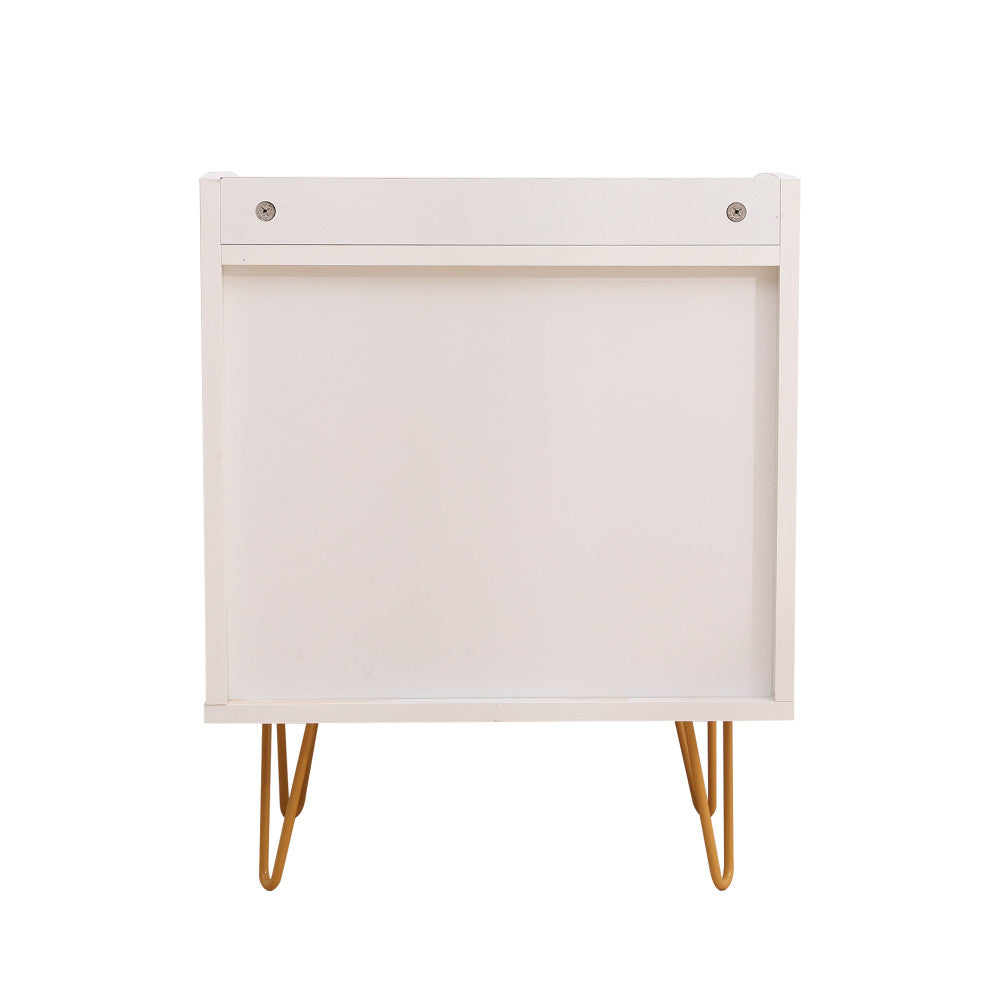 Winston 3 – Drawer Nightstand Bedside Table with Gold Steel Legs Tray Top White