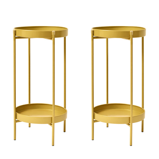 La Bella 2 Set 50cm Gold Plant Stand Planter Shelf Rack 2 Tier Steel