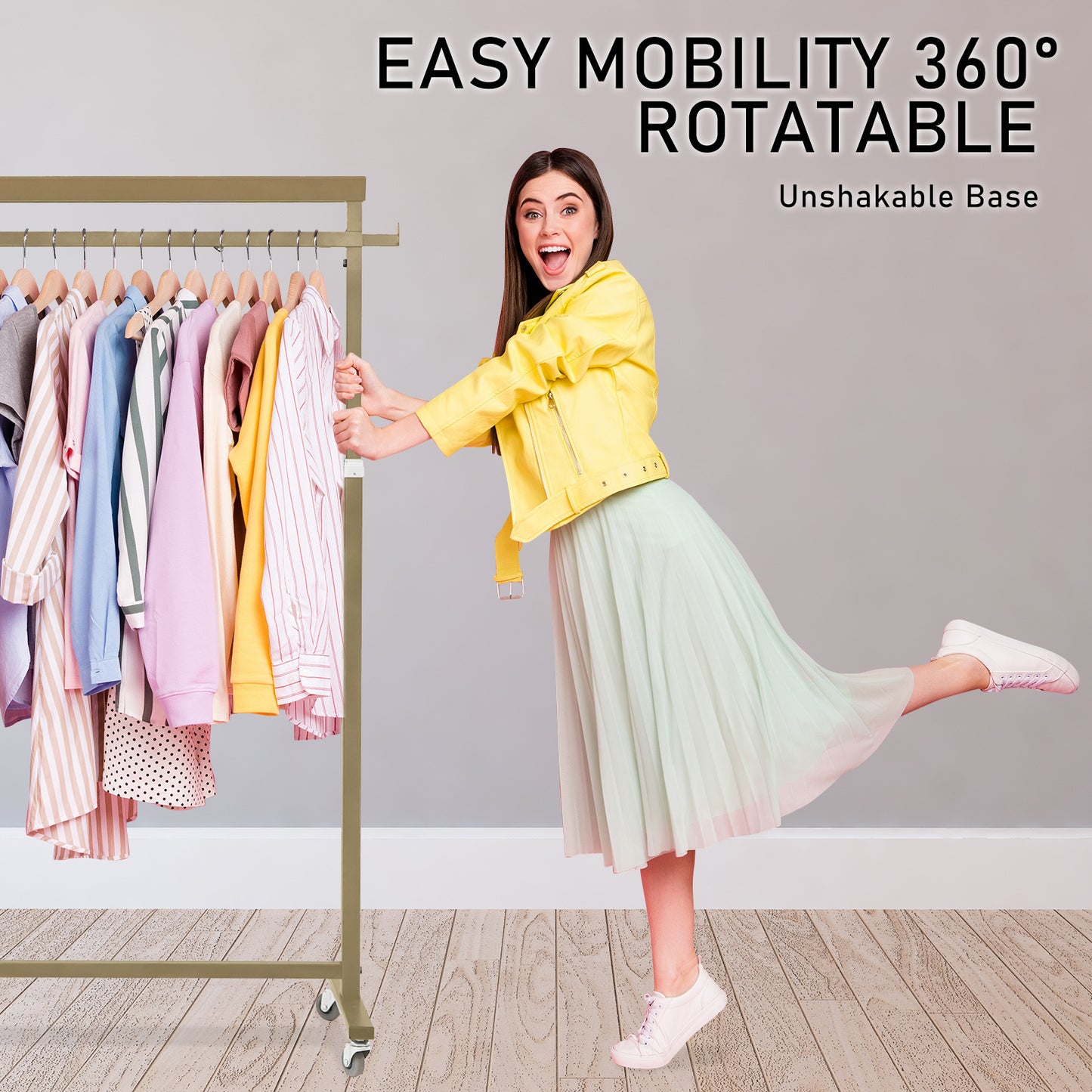 Meoktong Gold Clothes Rack Coat Stand Hanging Adjustable Rollable Steel