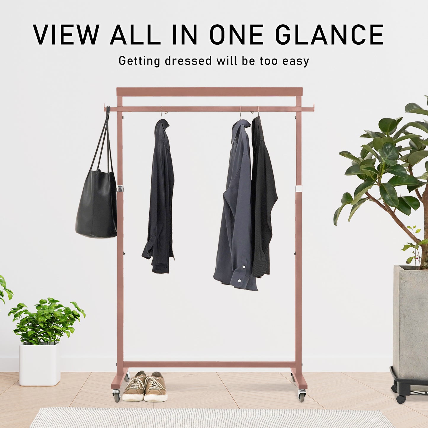 Meoktong Rose Gold Clothes Rack Coat Stand Hanging Adjustable Rollable Steel