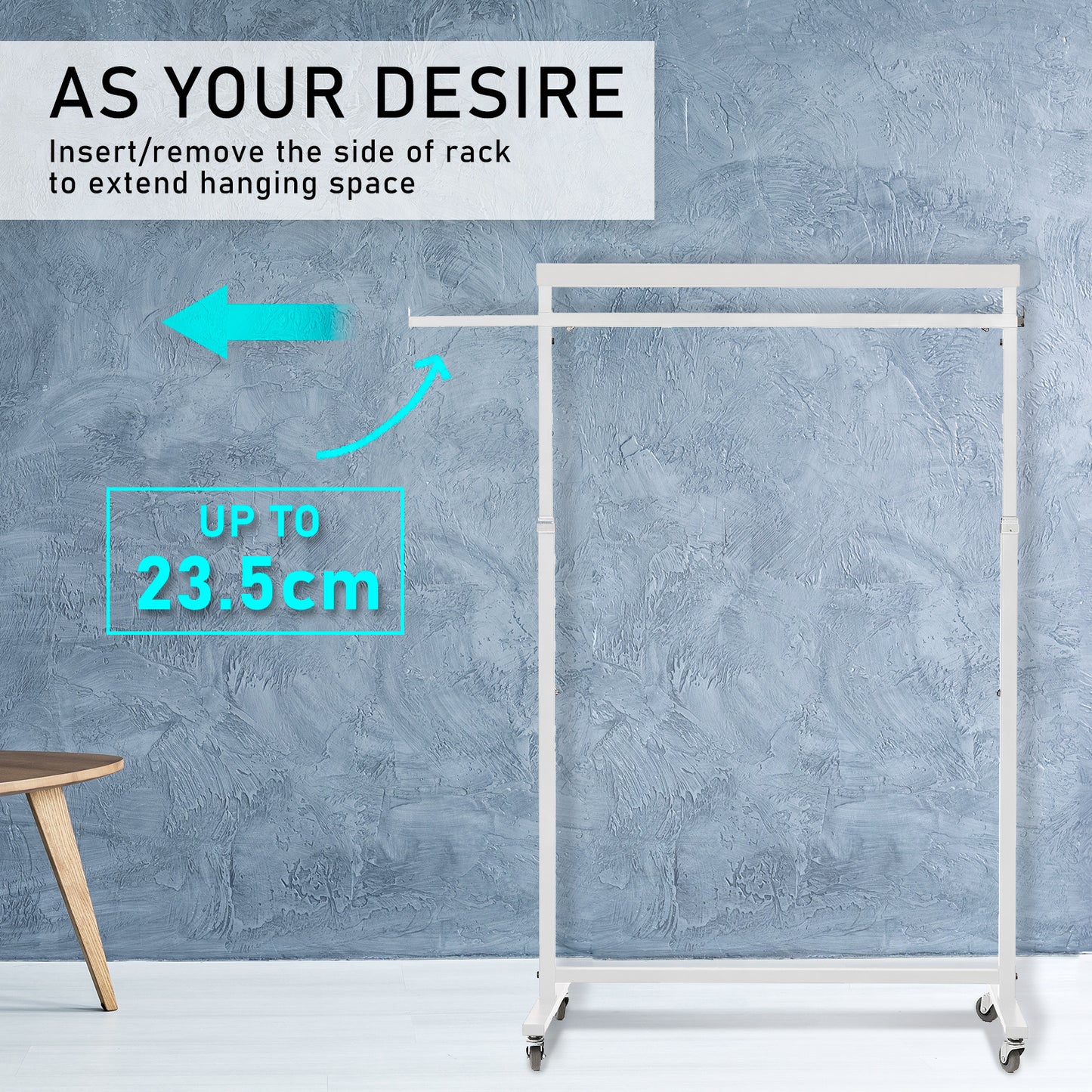 Meoktong White Clothes Rack Coat Stand Hanging Adjustable Rollable Steel