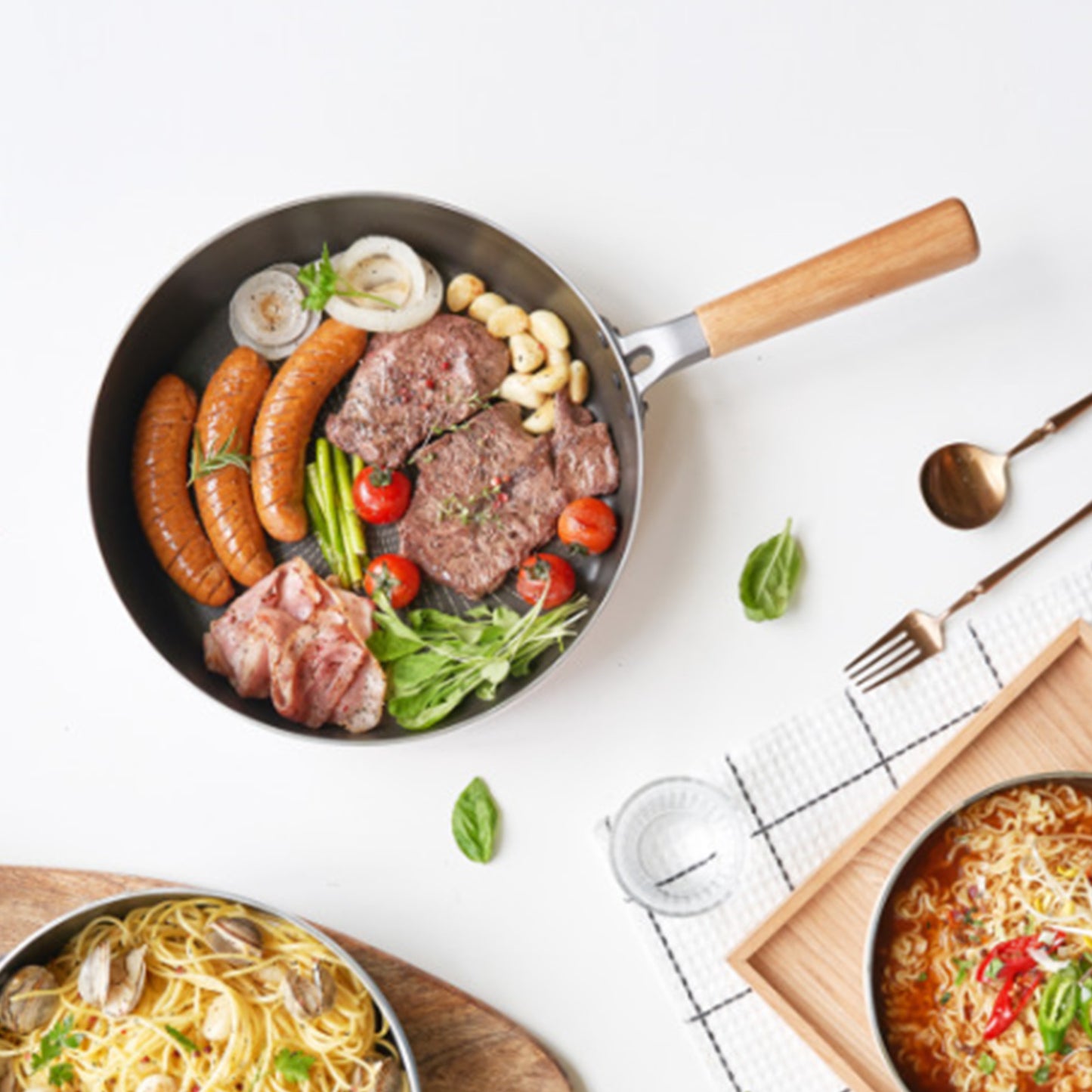 Fanjini Round 28cm Pink Stone Frypan Frying Pan Non-Stick Induction Ceramic Wood