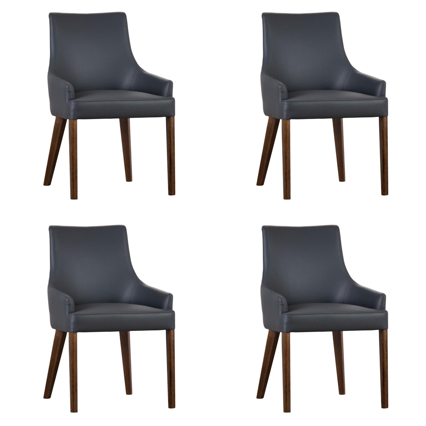 Tuberose Dining Chair Set of 4 PU Leather Solid Acacia Wood Furniture Dark Grey