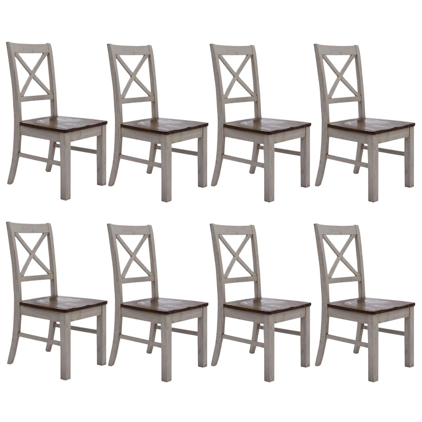 Erica X-Back Dining Chair Set of 8 Solid Acacia Timber Wood Hampton Brown White
