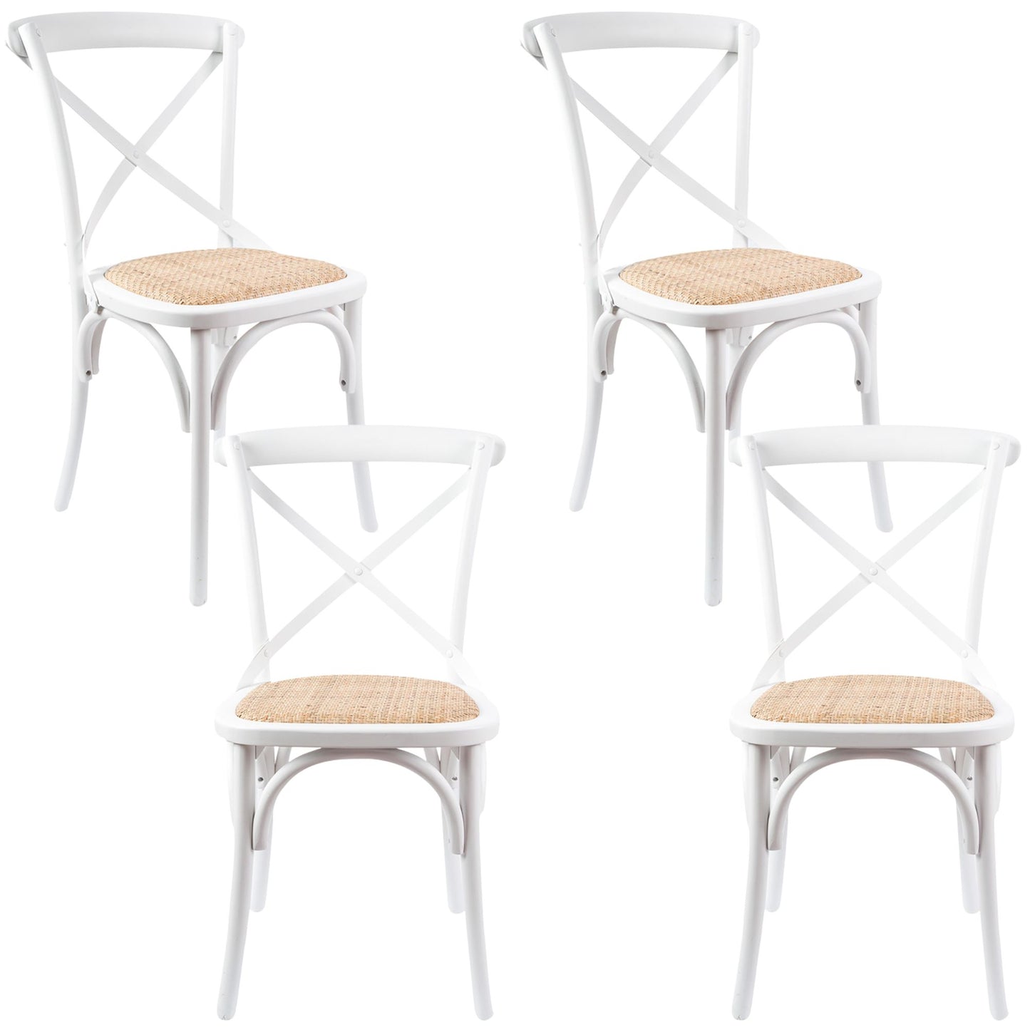 Aster Crossback Dining Chair Set of 4 Solid Birch Timber Wood Ratan Seat - White
