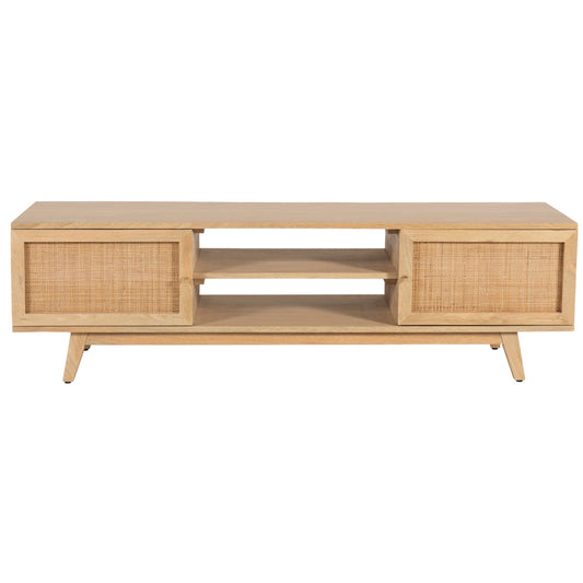 Olearia  ETU Entertainment TV Unit 150cm Solid Mango Wood Rattan 2 Door Natural