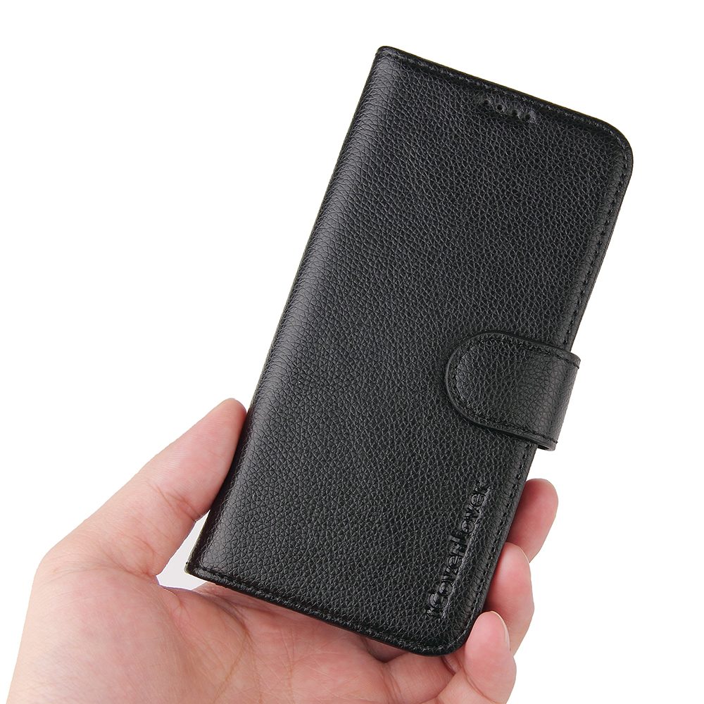 For iPhone 14 Case iCoverLover Black Genuine Cow Leather Wallet Folio Cover