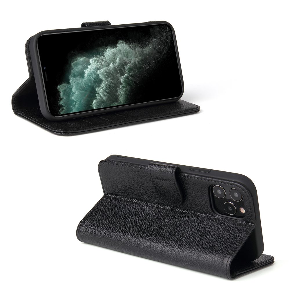 For iPhone 12 Pro Max Case iCoverLover Black Genuine Cow Leather Wallet Case