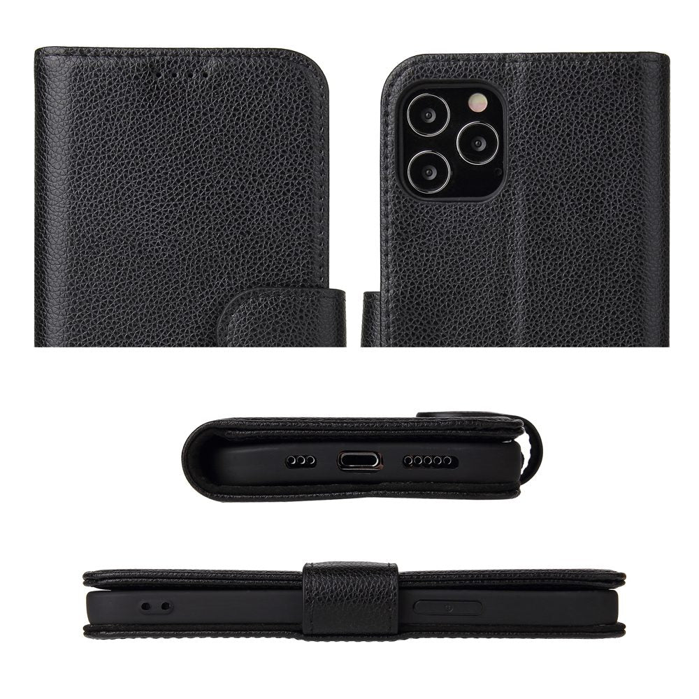 For iPhone 12 Pro Max Case iCoverLover Black Genuine Cow Leather Wallet Case