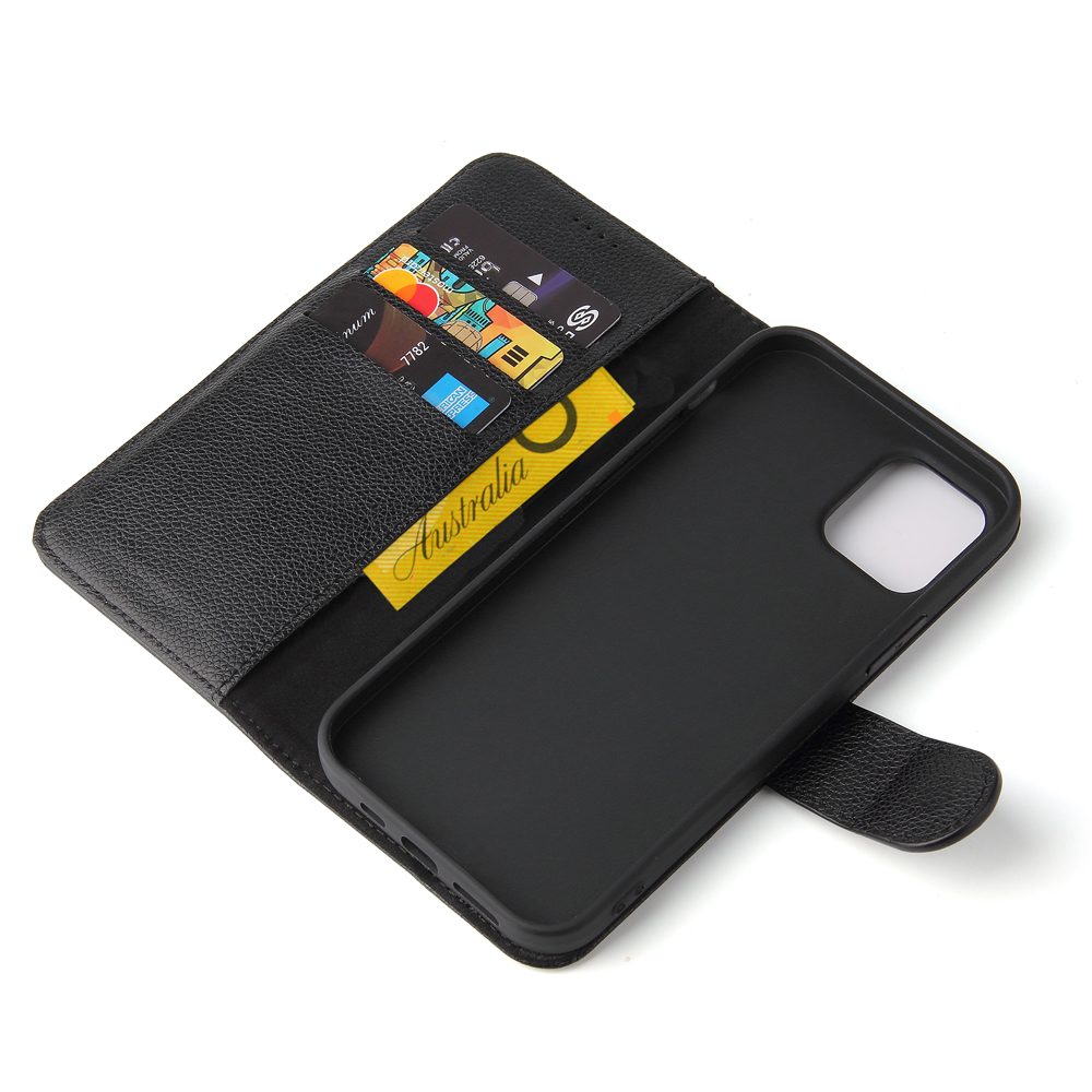 For iPhone 12 Pro Max Case iCoverLover Black Genuine Cow Leather Wallet Case