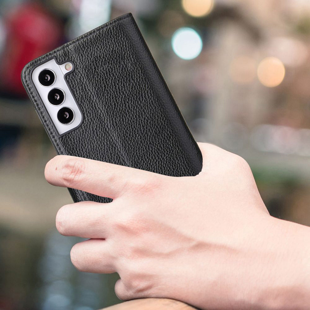 For Samsung Galaxy S22 Case iCoverLover Genuine Cow Leather Wallet Cover Black