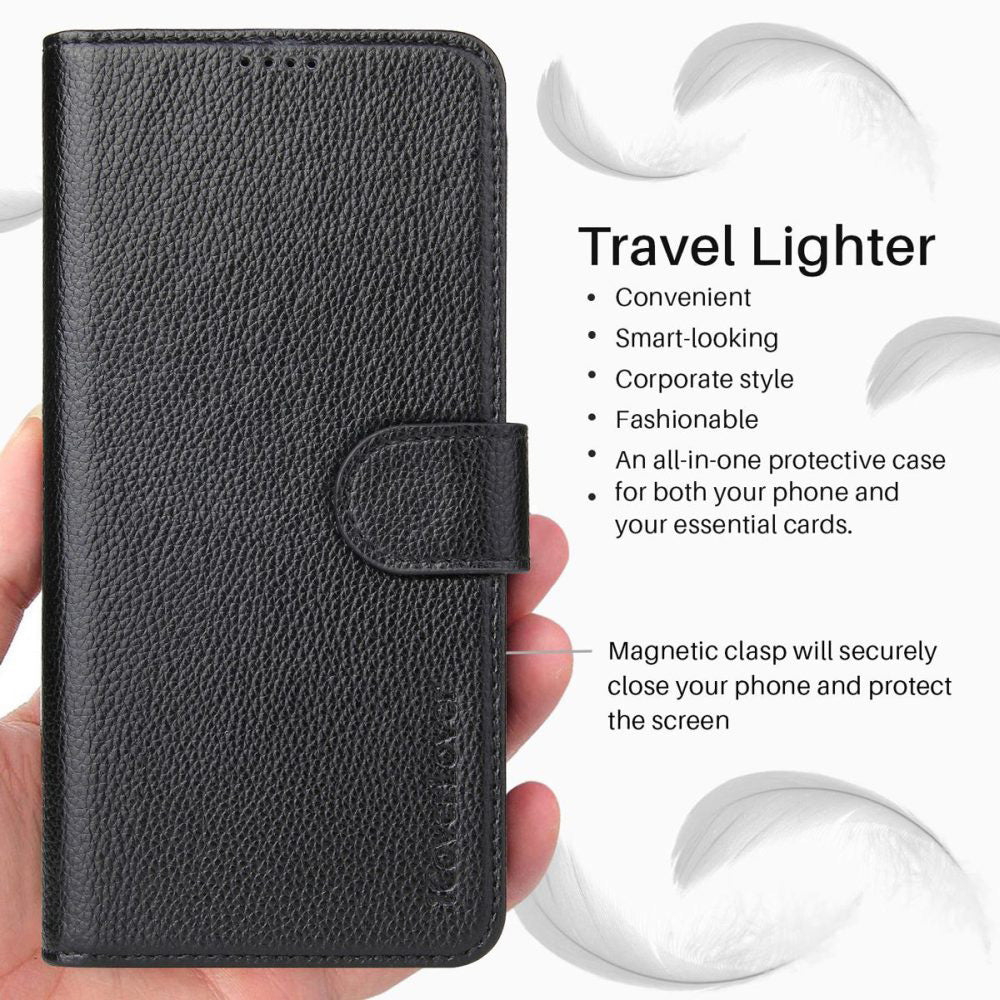 For Samsung Galaxy S22+ Plus Case iCoverLover Genuine Leather Wallet Cover Black