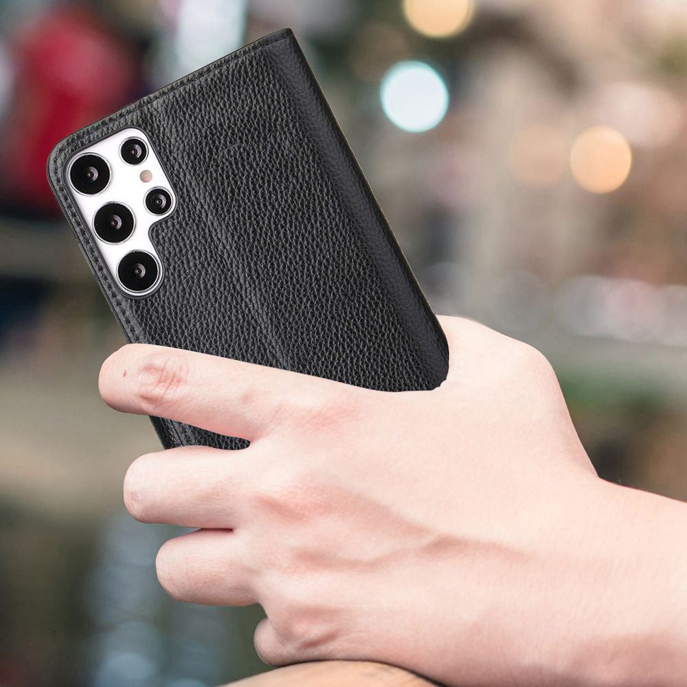 For Samsung Galaxy S22 Ultra Case iCoverLover Genuine Leather Wallet Cover Black