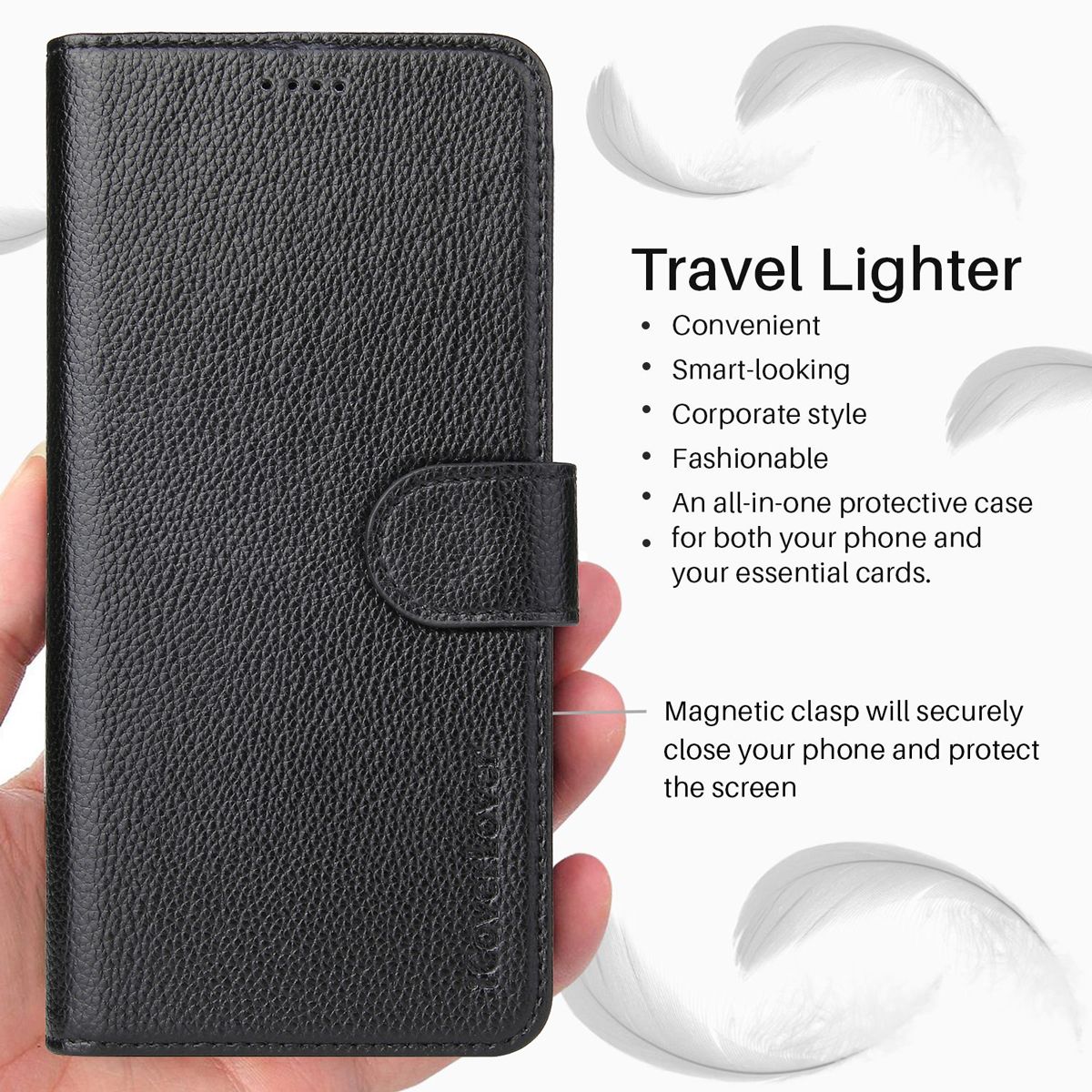 For iPhone 11 Pro Max Case iCoverLover Black Genuine Cow Leather Wallet Case