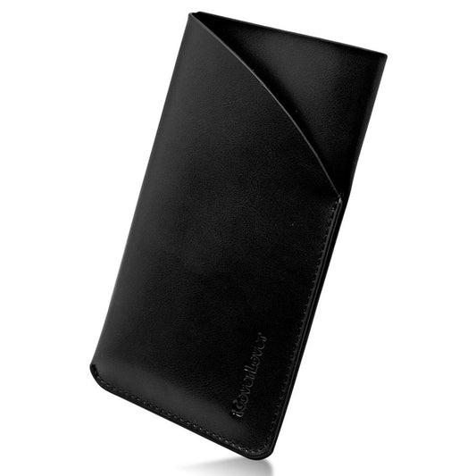 For iPhone SE 5G (2022), SE (2020) / 8 / 7,6S Headphones Pouch, Real Top-Grain Leather Bag,Black