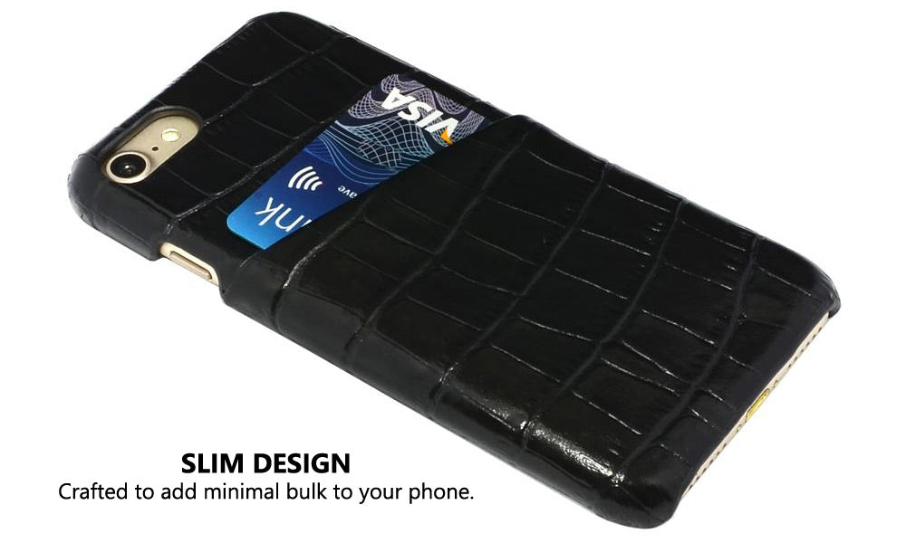 For iPhone SE 5G (2022), SE (2020) / 8 / 7 Case, Crocodile Shell Genuine Cow Leather Cover,Black