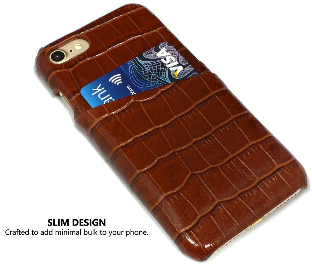 For iPhone SE 5G (2022), SE (2020) / 8 / 7 Case, Dark Brown Crocodile Pattern Genuine Leather Protective Shell