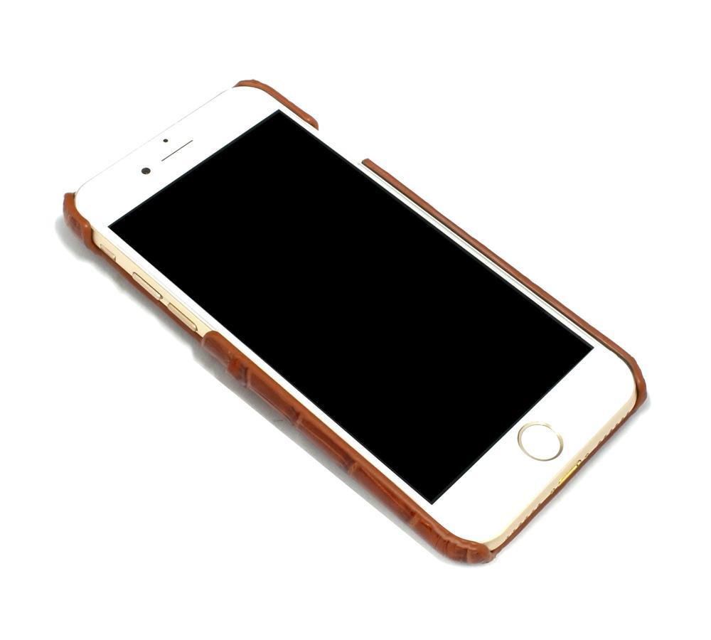 For iPhone SE 5G (2022), SE (2020) / 8 / 7 Case, Light Brown Crocodile Pattern Genuine Leather Protective Shell