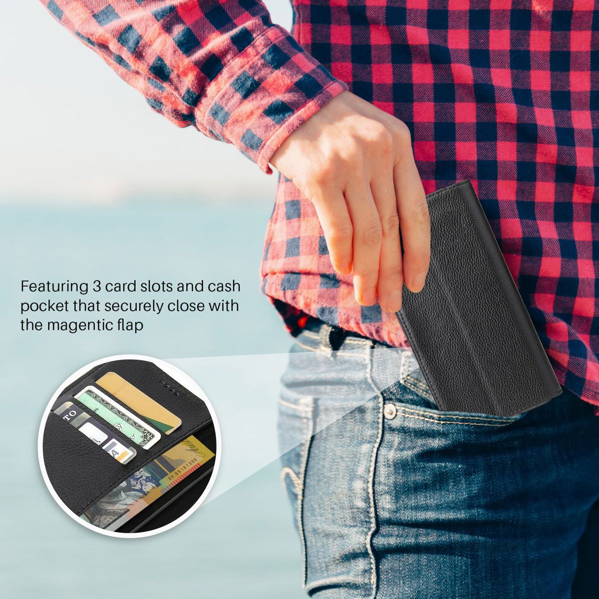 For iPhone XS,X Cover,iCoverLover Genuine Cow Leather Wallet Flip Case,Black