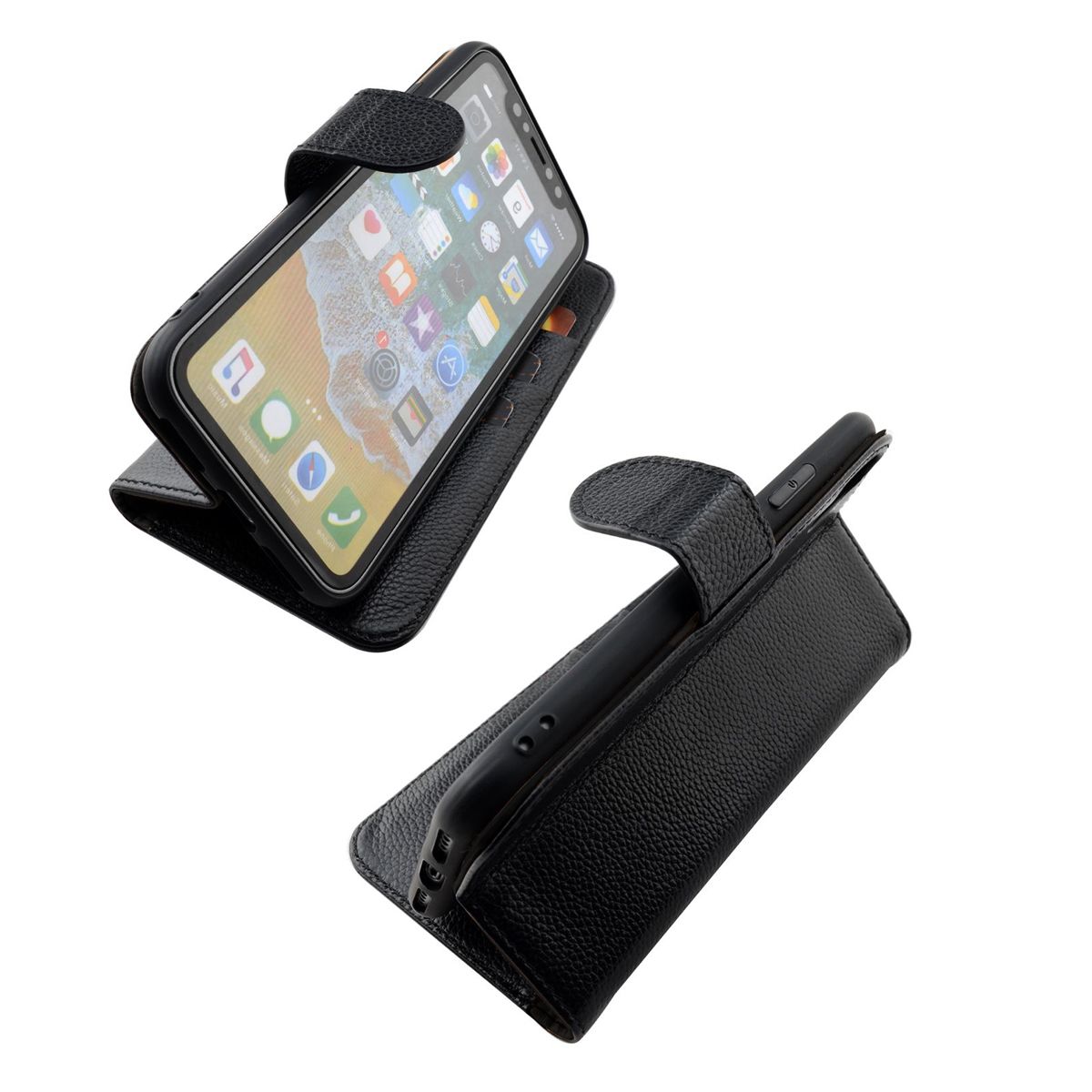 For iPhone XS,X Cover,iCoverLover Genuine Cow Leather Wallet Flip Case,Black