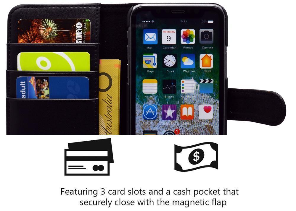 For iPhone XS,X Cover,iCoverLover Genuine Cow Leather Wallet Flip Case,Black