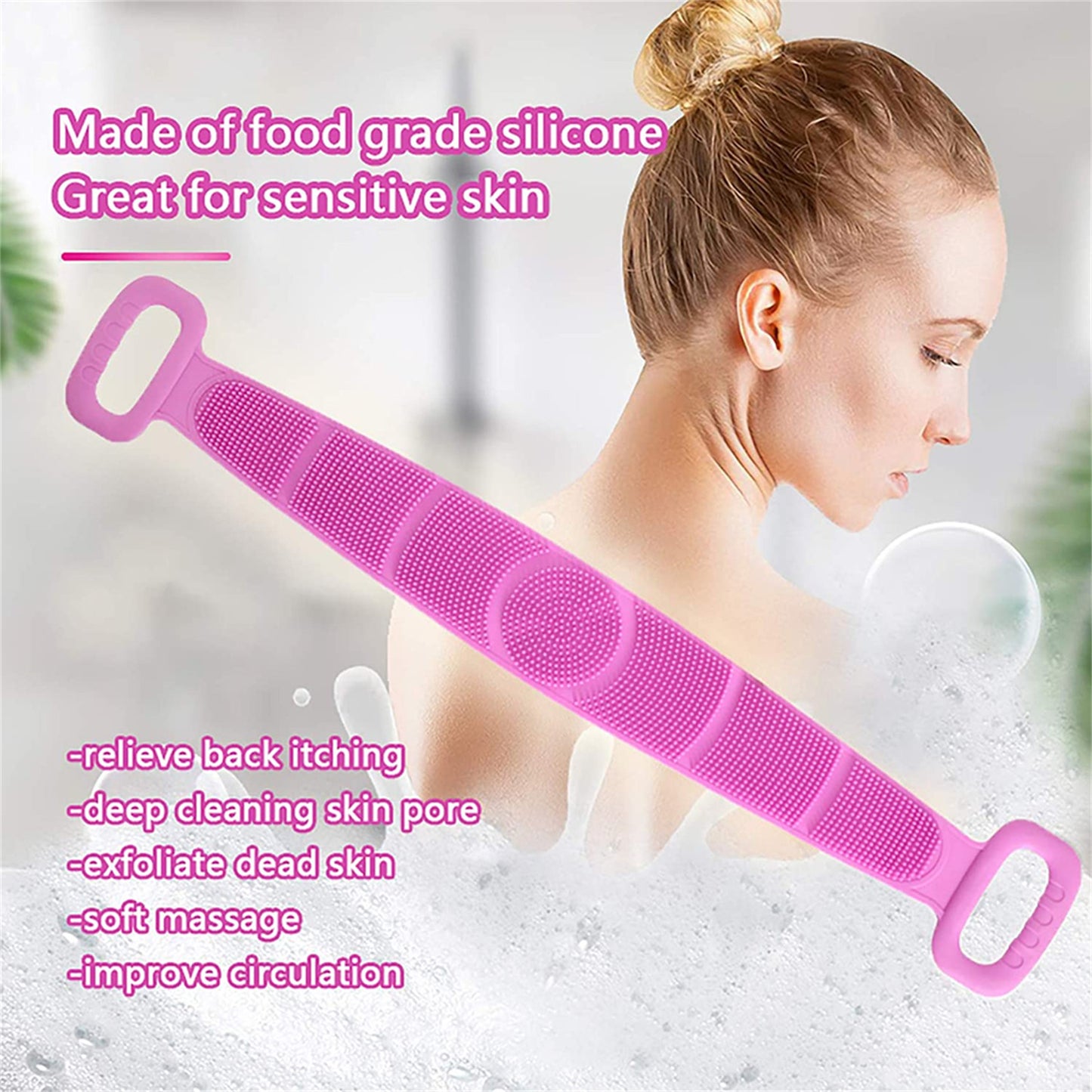 A+Living Bath Towel Silicone Exfoliating Back Scrub Strap Body Shower Brush Wash Purple
