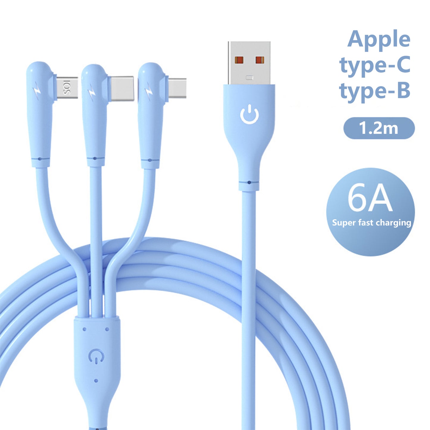 Mobax Elbow Liquid Silicone Fast Charging Three-In-One Fast Charging Data Cable Blue