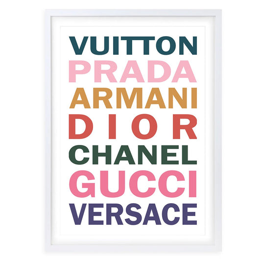Wall Art's Fashion Names Bold Colour Large 105cm x 81cm Framed A1 Art Print