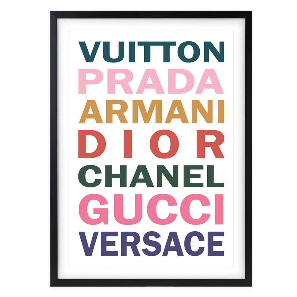 Wall Art's Fashion Names Bold Colour Large 105cm x 81cm Framed A1 Art Print
