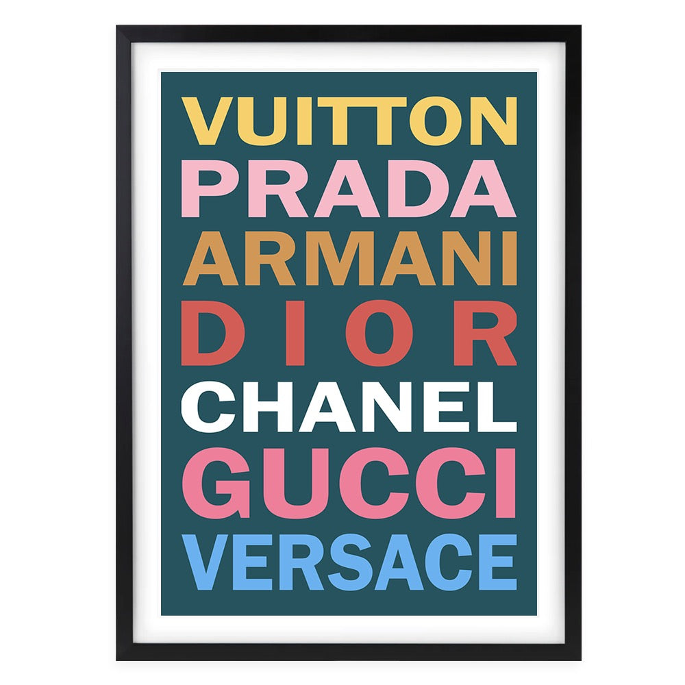 Wall Art's Fashion Names Bold Colour 2 Large 105cm x 81cm Framed A1 Art Print