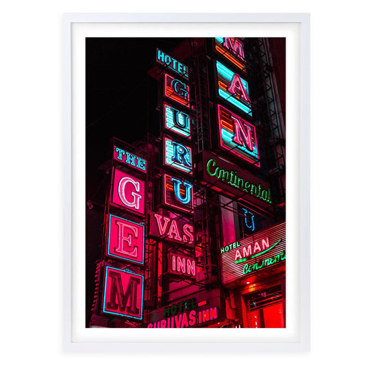 Wall Art's Hotel Guru Neon Large 105cm x 81cm Framed A1 Art Print