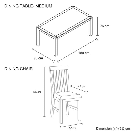 7 Pieces Dining Suite 180cm Medium Size Dining Table & 6X Chairs with Solid Acacia Wooden Base in Oak Colour